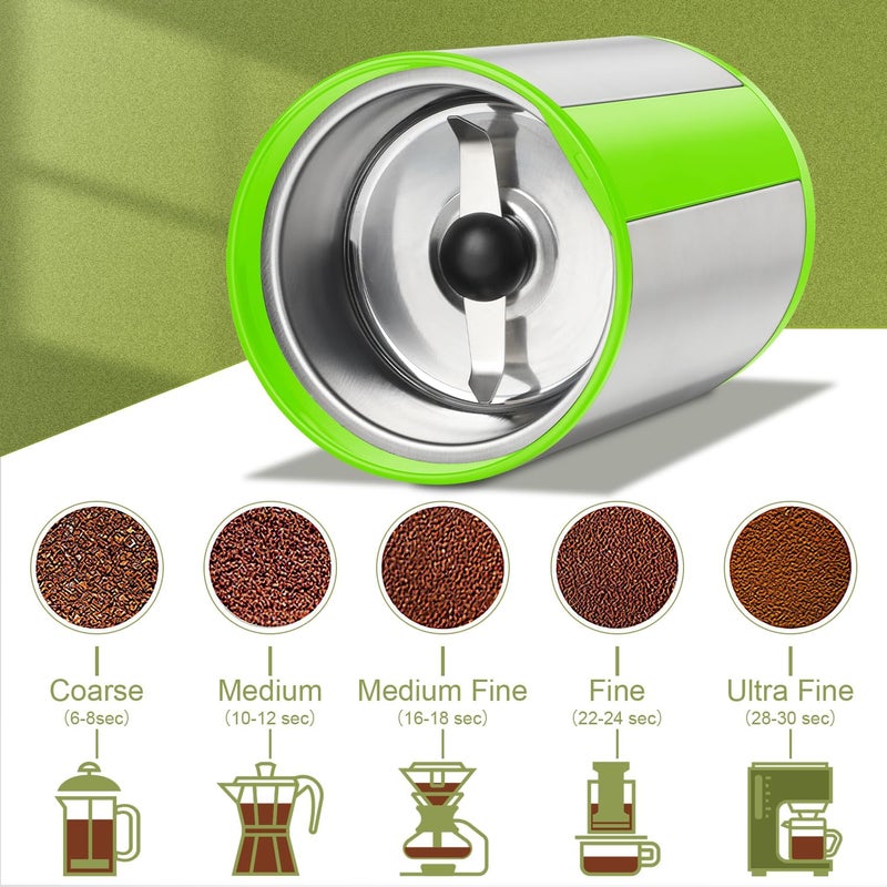 wancle Coffee Grinder, Electric Coffee Grinder, Quiet Spice Grinder, One Touch Coffee Mill for Beans, Spices and More, with Clean Brush (Green+Stainless Steel+Green) - Image 3